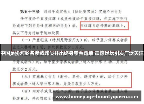 中国足协对多名涉赌球员开出终身禁赛罚单 震惊足坛引发广泛关注